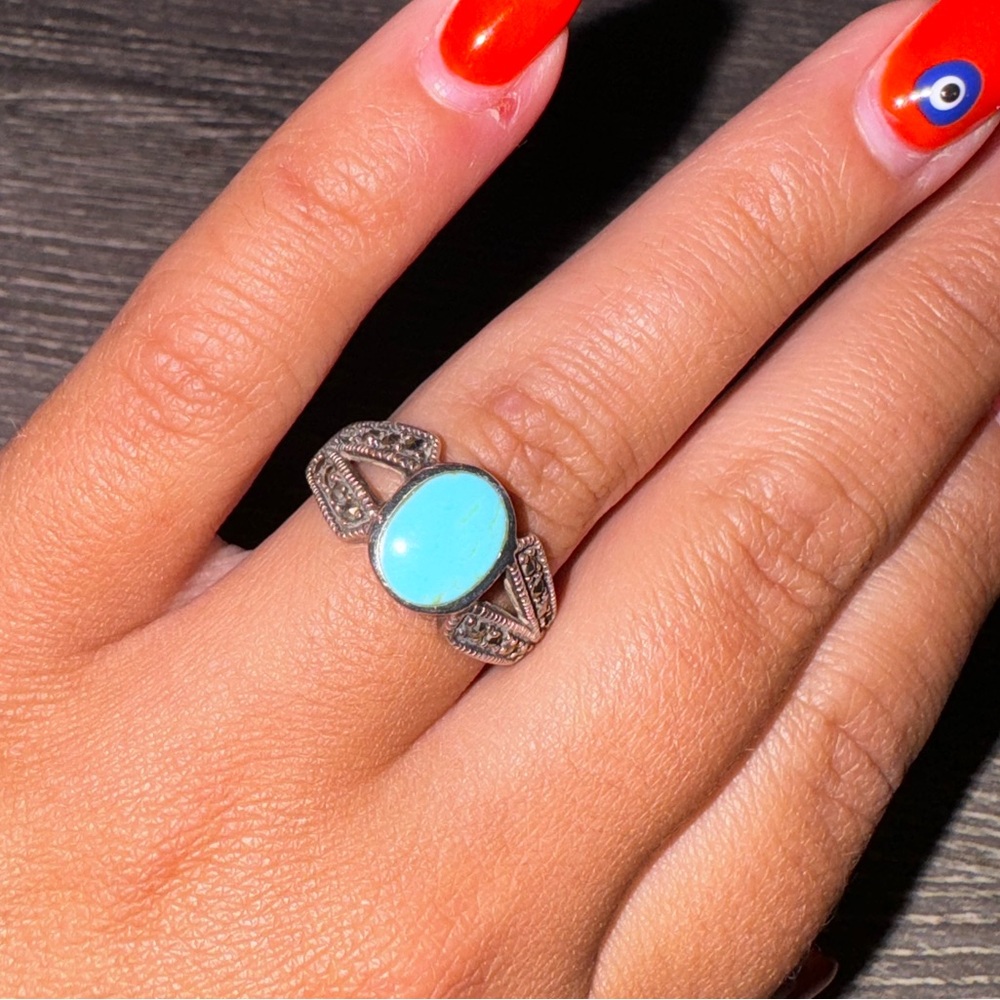 Turquoise marcacite ring